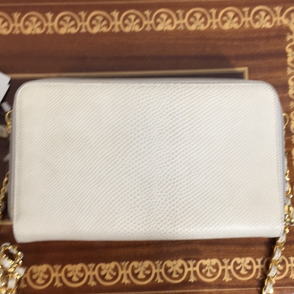 NWT St. John Cream wallet bag on Gold Chain Reptile $395 - Picture 3 of 16